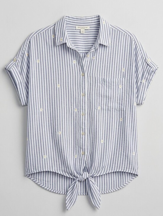 beachlunchlounge Tops - beachlunchlounge Collection Blue and White Striped Button-Up Blouse  Tie Front
